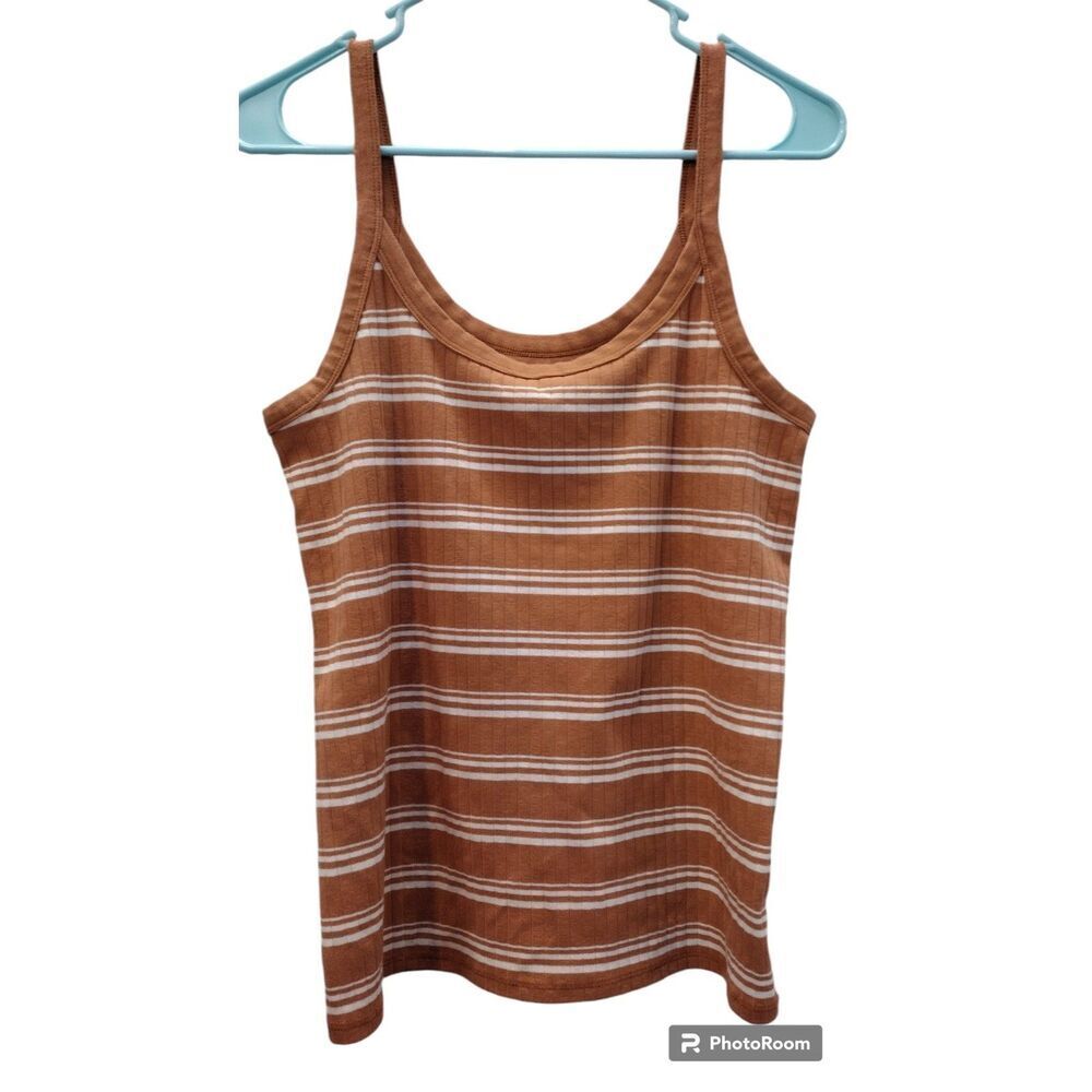 Arie Brown and white ribbed cami top